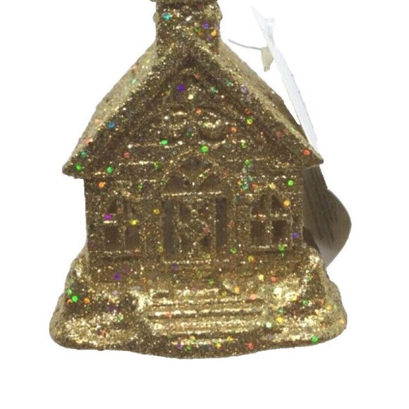 New Gold Cathedral Light Up LED Christmas Tree Ornament- with Steeple Church - Picture 3 of 7